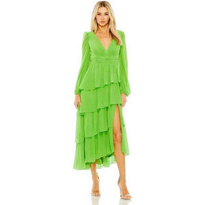 NWOT $398 Mac Duggal 55900 Ruffle Tiered Long Sleeve Dress - Cocktail Wedding